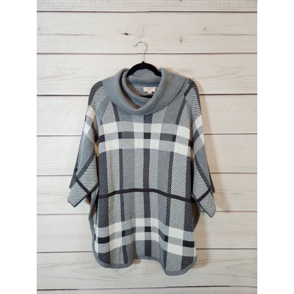 Loft‎ Womens Black Gray Plaid 3/4 Sleeve Cowl Neck Sweaters Size Medium Petite - Picture 1 of 6